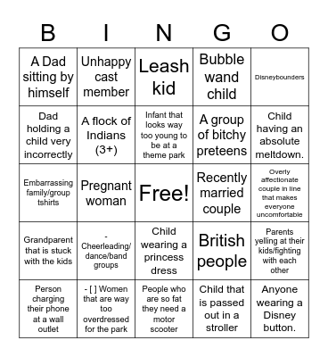 Disney Bingo Card