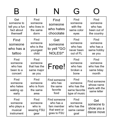 FIG Get To Know Classmates Bingo Card