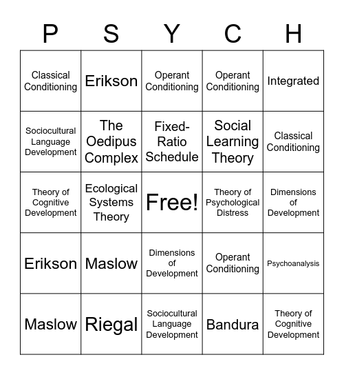 Developmental Theory Bingo Card