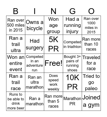 Road Runner BINGO Card