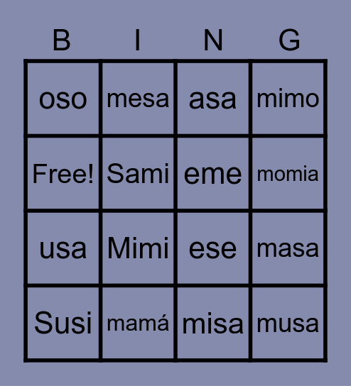 BINGO DE PALABRAS Bingo Card