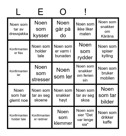 Konfirmasjonsbingo Card