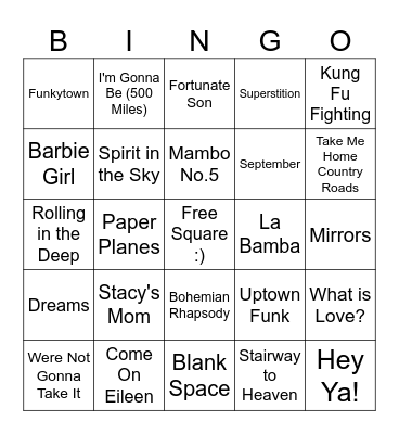 PSA Week Music Bingo Card