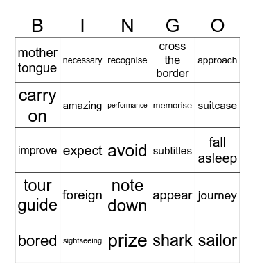 Speakout Pre-Intermediate Units 4-5 Bingo Card