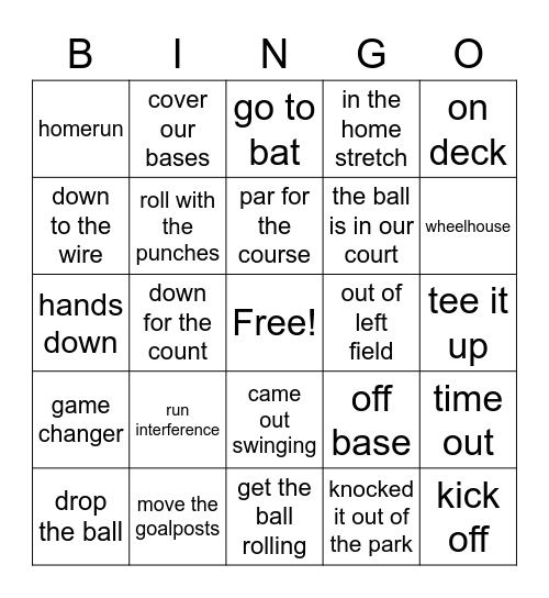 Sports Metaphors Bingo Card