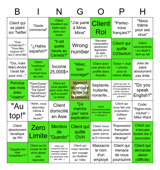 Bingo Clients PlanetHoster Bingo Card