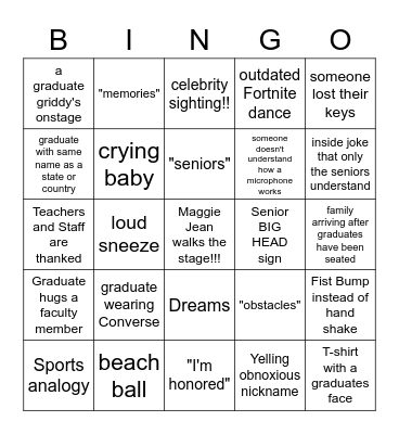 Maggie's Graduation Bingo Card