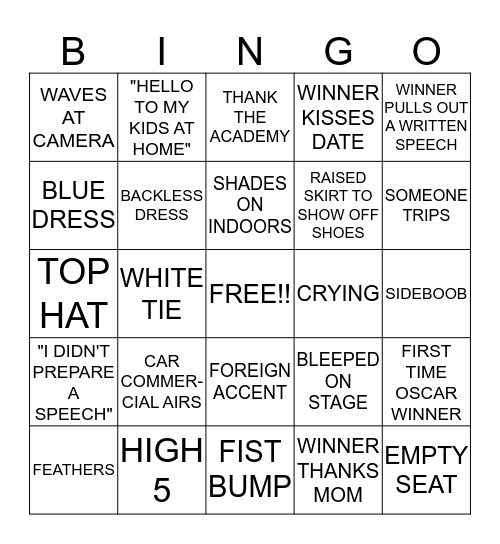 OSCARS BINGO! Bingo Card