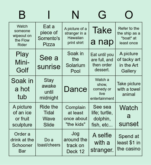 Liberty of the Seas Bingo Card