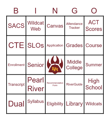 Dual Enrollment Bingo Card