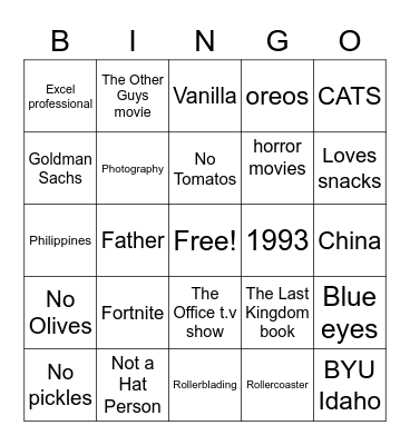 Dylans 30th Birthday Bingo Card