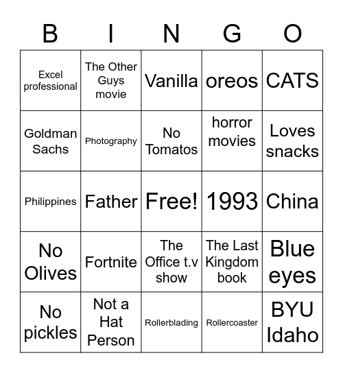 Dylans 30th Birthday Bingo Card