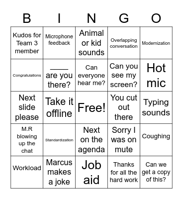 Townhall Bingo Card