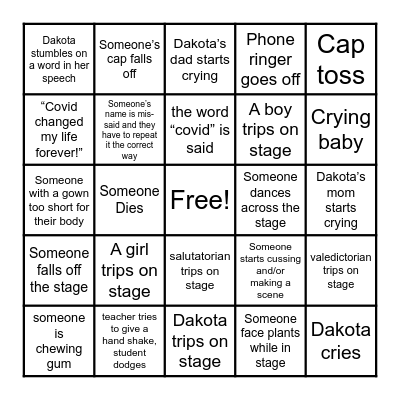 Dakota’s Graduation Bingo! Bingo Card