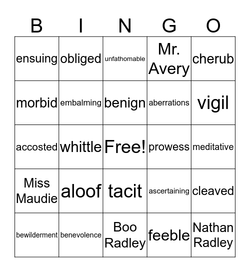 Mockingbird Ch. 5-8 # 1 Bingo Card