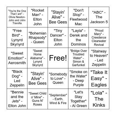 70's Mohawk Bingo Card