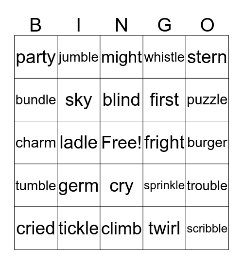 Second grade -review Long i, c+le, r control Bingo Card