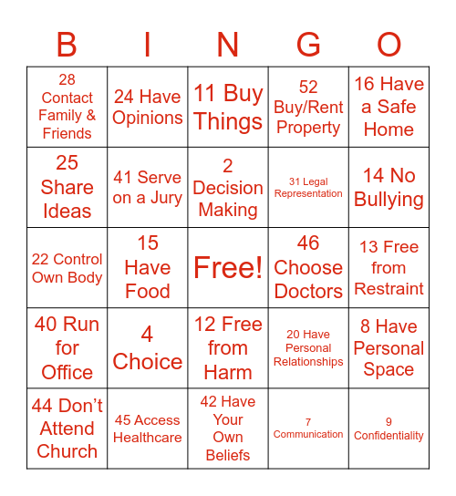 Right's Bingo Card