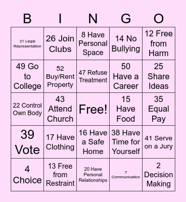 Right's Bingo Card