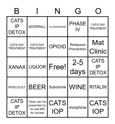 CATS PROGRAMS Bingo Card