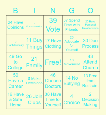 Right's Bingo Card