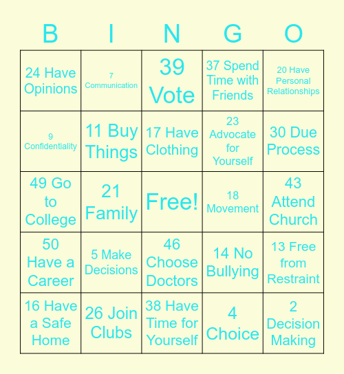 Right's Bingo Card