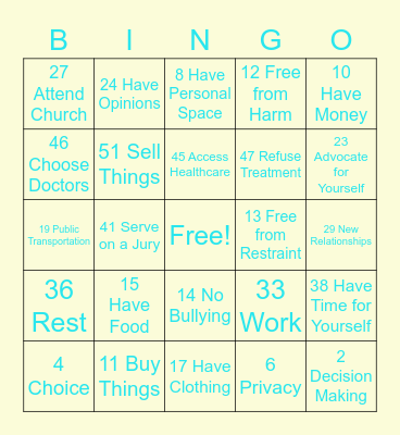 Right's Bingo Card