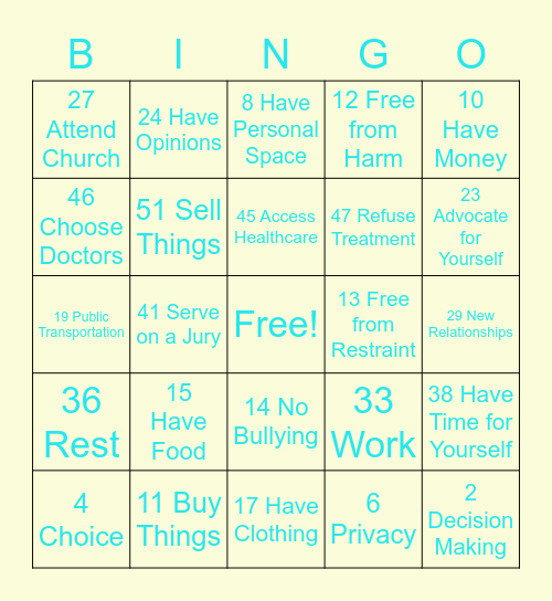 Right's Bingo Card