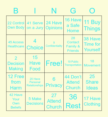 Right's Bingo Card