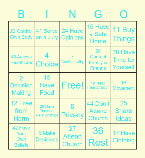 Right's Bingo Card