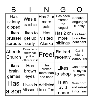 Get to know your MSAC family Bingo Card