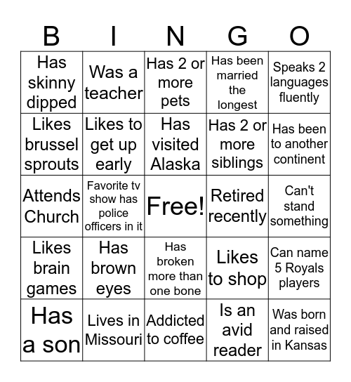 Get to know your MSAC family Bingo Card