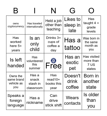 English Teacher Bingo Card