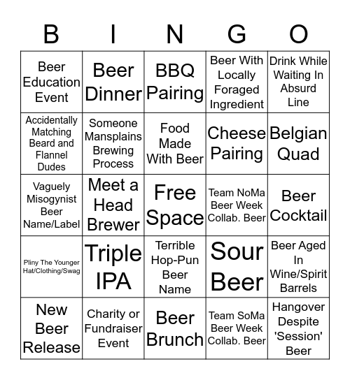 2016 SF Beer Week Bingo Card