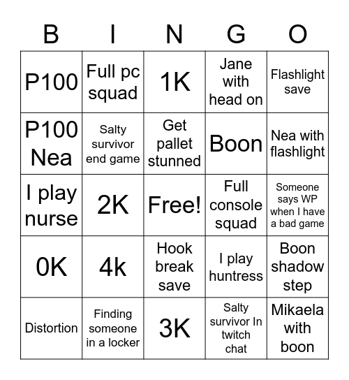 Killer Bingo Card