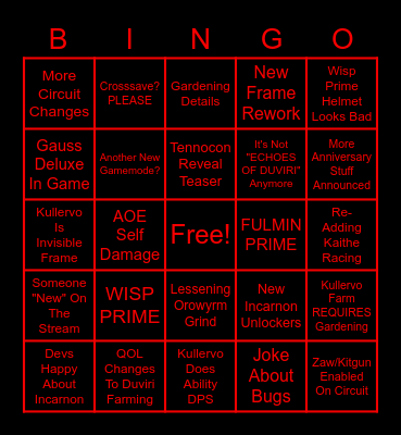 May 2023 Warframe Dev-Stream Bingo Card