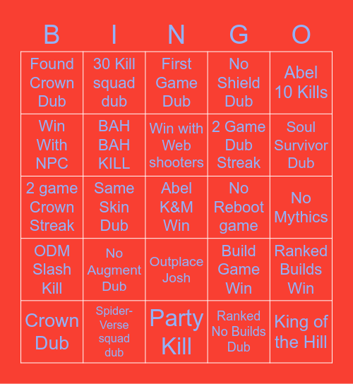 FORTNITE BINGO Card