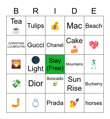 Bridal Shower BINGO Card