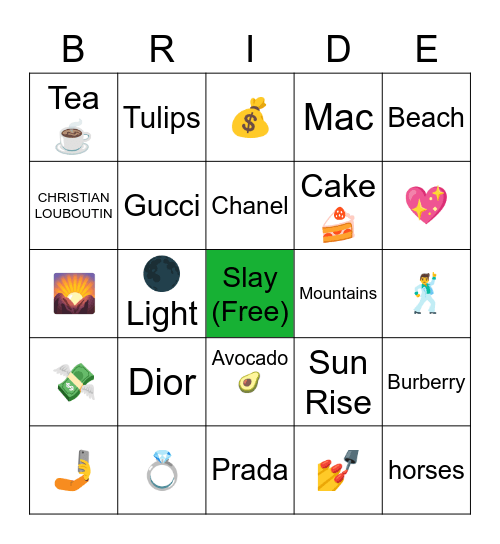 Bridal Shower BINGO Card
