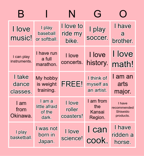 Meet Me Bingo Card