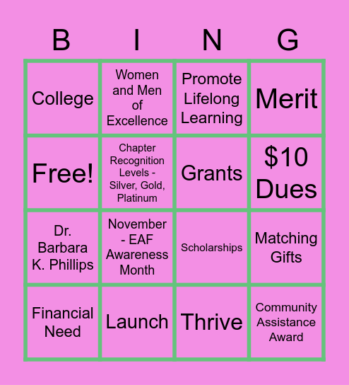 EAF BINGO Card