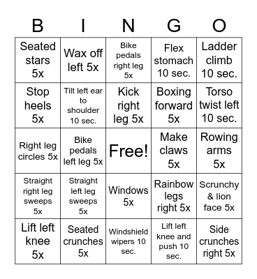Fitness Bingo Card