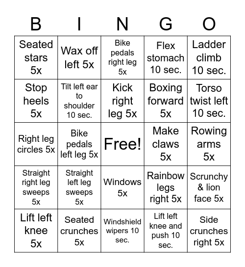 Fitness Bingo Card