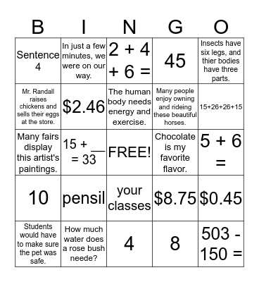 Second Grade Common Assessment Practice Bingo Card