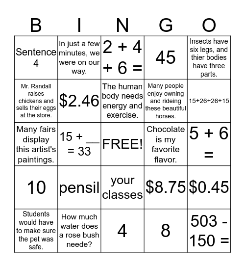 Second Grade Common Assessment Practice Bingo Card