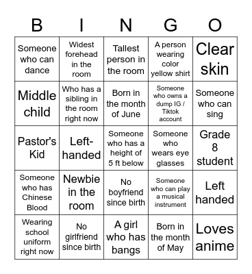H    U     M     A     N Bingo Card
