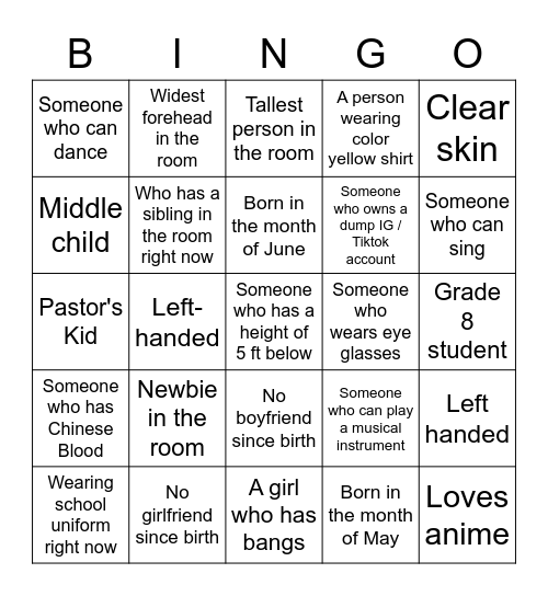 H    U     M     A     N Bingo Card
