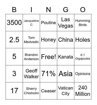 NRM Fun Friday Bingo Card