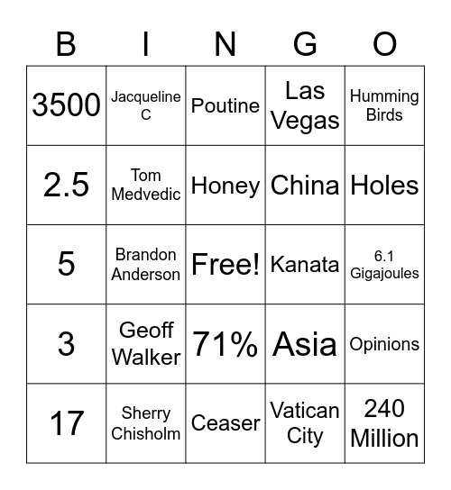 NRM Fun Friday Bingo Card