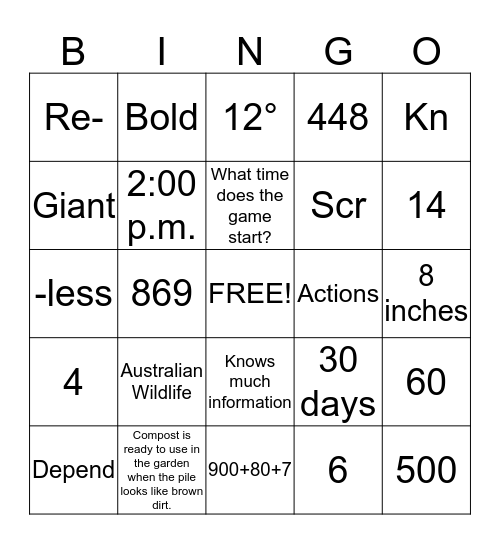 Second Grade Common Assessment Practice Bingo Card